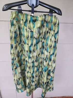 RQT Women's Size 10 A Line Skirt Green Black Blue Lined Polyester Zip Up